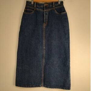 Seattle Blues Vintage Blue Med Wash Denim Back Slit Front Pockets Midi Skirt 9